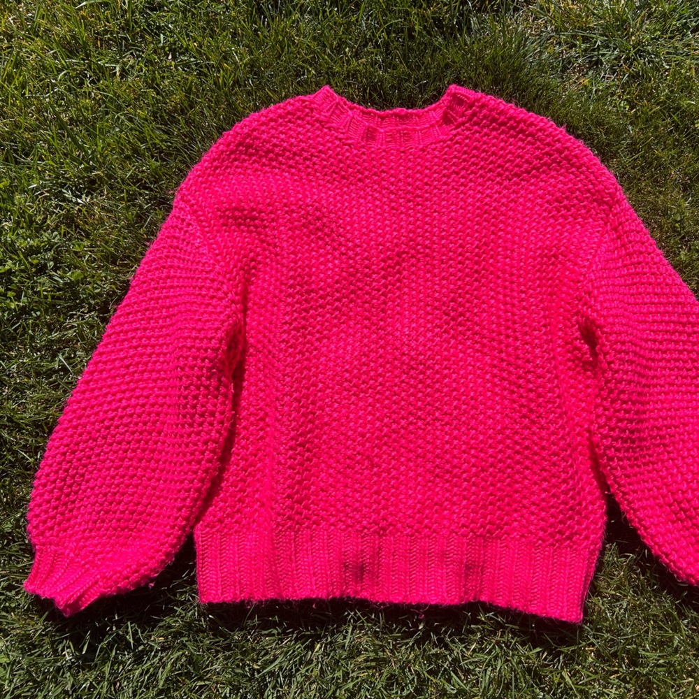 Oversized Chunky Knit Sweater - Bright Pink